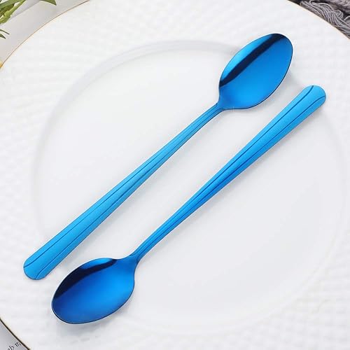 Miniatura 5 de QIBOMOON - Cuchara de mango largo, cuchara de té helado de 8 pulgadas, cucharadita de acero inoxidable para mezclar, mezclar cócteles, té, café,