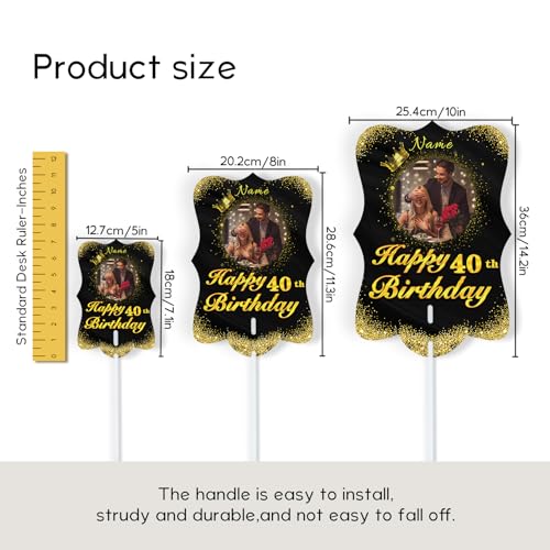 Dicodes Personalized Happy Birthday Photo Prop Face Fan Customized Birthday Head Face Cutout with Handle Double Sided Fun Supplies(B-Black and Gold)