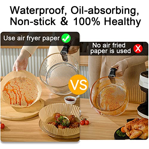 Image of 100 PCS Air Fryer Disposable Paper Liner - Round Natural Parchment for Baking, Roasting, Microwave - Non-Stick, Oil-Proof, Food Grade (6.5 Inch)