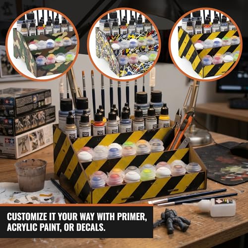 Image of PROSCALE Universal Paint Organizer Rack for Miniatures Modeling Paint Holder for all kind of Bottles + Brush /Tool Slots Compatible with Citadel, Vallejo, Army Painter, Tamiya, others (Module B)