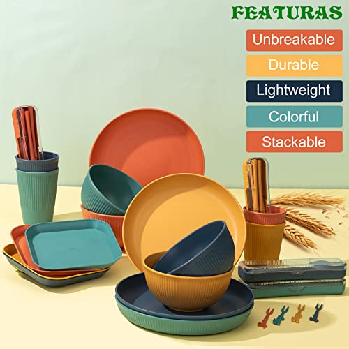 Wheat Straw Dinnerware Sets, Kids Dinnerware Set,Unbreakable Microwave Dishwasher Safe Tableware Lightweight Bowls, Cups, Plates Set Reusable Dinner Plates Bowls Set #TOP3