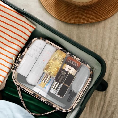 Image of Wedama Clear Toiletry Bag, 2 Pack Clear Makeup Bags with Handles, Large Travel Bags PVC Cosmetic Bag for Women and Men, Carry on Airport Airline Compliant Bag, Leopard Print