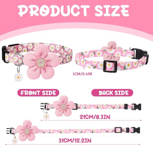 3 Pack Dog Collar and Leash Set, Puppy Collar and Leash Adjustable Floral Dog Collars for Small Dogs Soft Pet Collar for Puppy Small Dogs (Green,Pink,Yellow) - Image 3