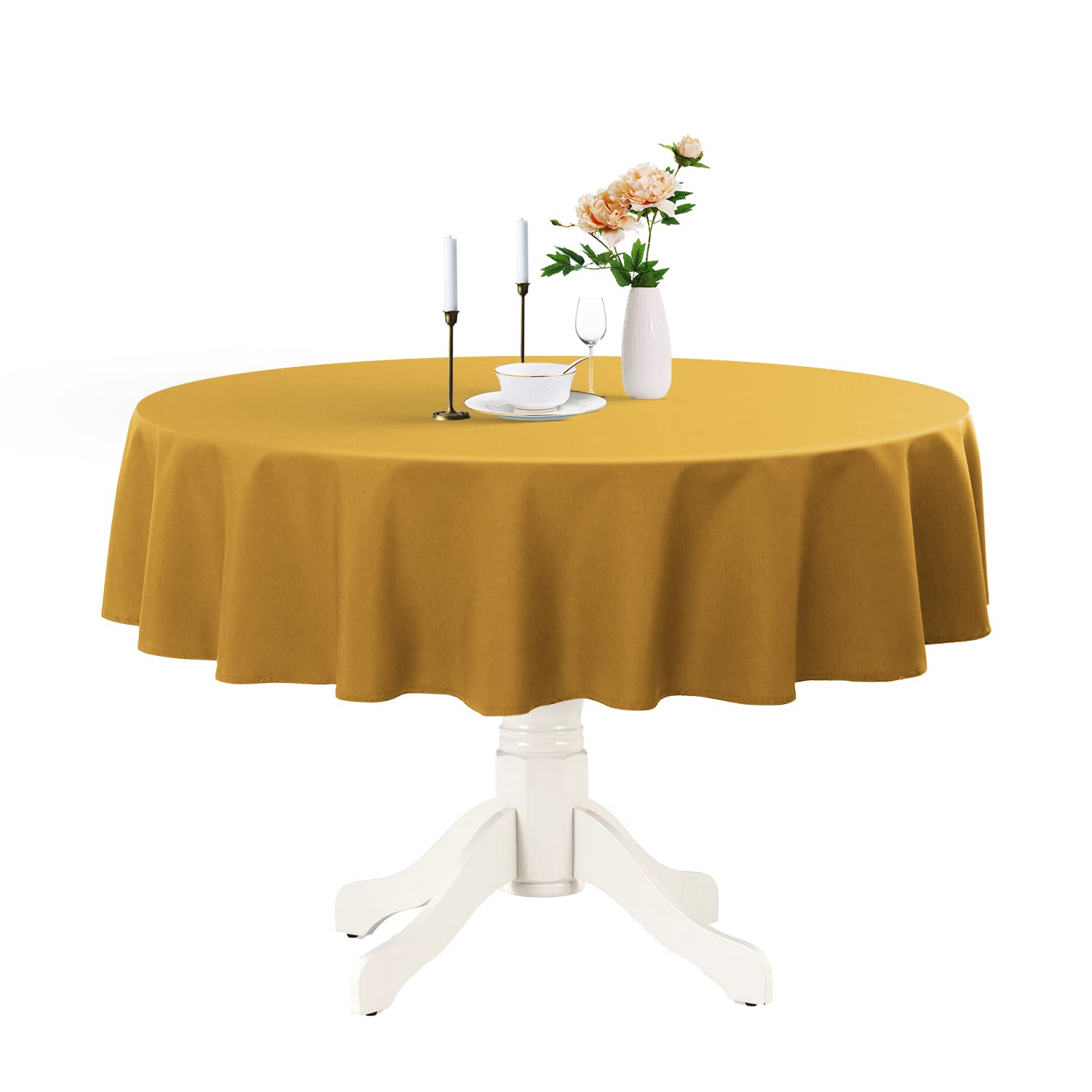 Romanstile Round Waterproof Tablecloth, Stain Resistant Washable Table Cloths Wrinkle Free Polyester Table Covers for Kitchen Dining Party Wedding Indoor and Outdoor - Gold, 48 Inch — image 1
