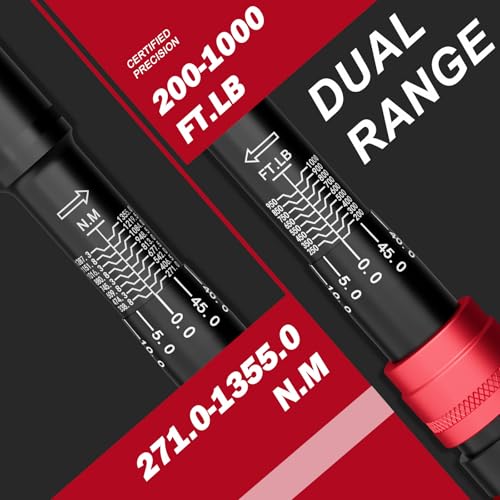 Image of VANPO 3 /4-inch Drive Click Torque Wrench, 200-1000 Ft-Lb /271-1355 Nm | 48.03'' Length, 48-Tooth Click Torque Wrench with a Hex Key, Precision Mechanic Tools for Oil Rigs, Trucks & Wind Turbines