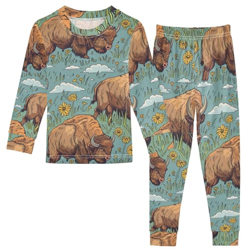Pajama Sets Long Sleeve Bison in Floral Meadow Pattern Soft Comfy Sleepwear 2 Piece PJS 3-8T