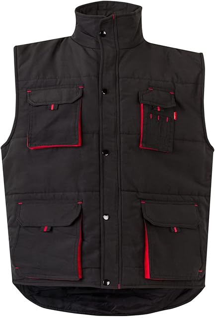 Velilla 205902; Multi-Pocket Two-Tone Padded Vest; Black and Red; Size 2XL