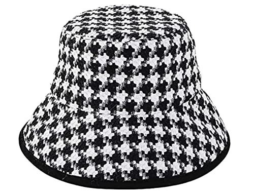 Ruinuo Womens Houndstooth Bucket Hats Classic Black White Cotton Hat For Fishing Hiking Travel Golf Fall Winter Fishing Hat #TOP4