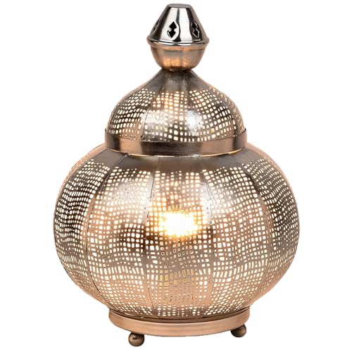 Marrakesch Orientalische Deko Tischlampe Nachttischlampe 32cm groß | Boho Deko Tischleuchte Lampe im Wohnzimmer Schlafzimmer & Kinderzimmer | Tischleuchte Jamala silber aus Metall E27 Lampenfassung