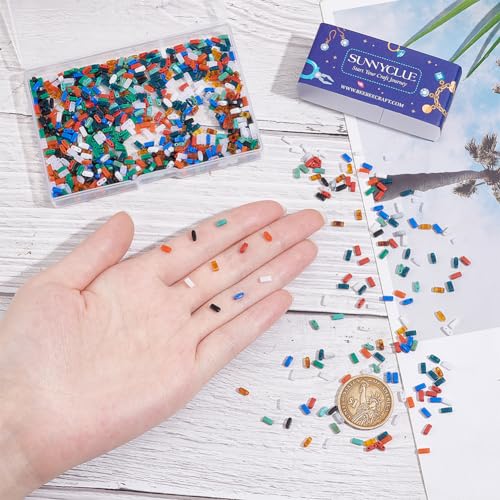 SUNNYCLUE 1 Box 1000Pcs 10 Colors 2 Hole Rectangle Bead Acrylic Flat Square Beads Half Tile Small Cute Mini Seed Carrier Spacer Beads for jewellery Making Diy Crafting Supplies Bracelet Necklace Women - Image 3