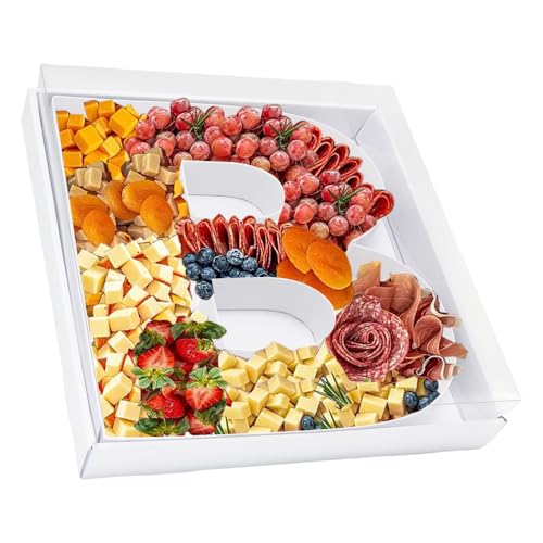 12.5inch Fillable Paper Mache Number Letter Cardboard Cutouts Charcuterie Board Food Sweet Cupcake Tray Party Decorative Box (Letter B, White)
