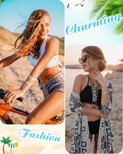Image of Hicarer 21 PC Surfer Wave Friendship Bracelet Set Waterproof Adjustable Boho Beach String Anklets Bulk, Summer Gift for Women