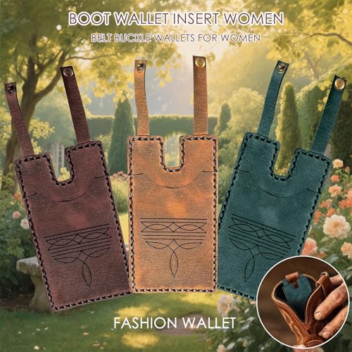 3pcs Western Boot Wallet with Snap Strap – Leather Card Holder for Cowboy Boots | Handcrafted Slim Wallet for Women & Men | RFID Blocking Cash Strap Pocket 7