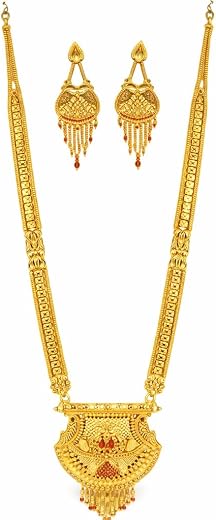 Snehshop 1.5gm Gold Polish Rani Haar, with Matching Earrings, Ethnic Bridal Jewellery