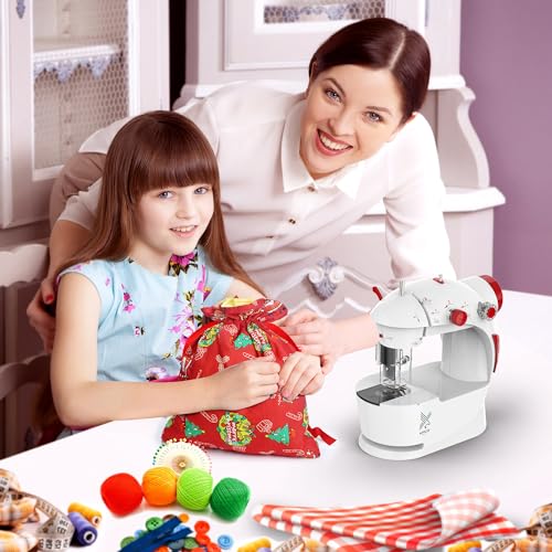 Kids Sewing Machine with Finger Guard and Christmas DIY Bag Material, Mini Electric Sewing Machine with Foot Pedal (Red) - Thumbnail 5