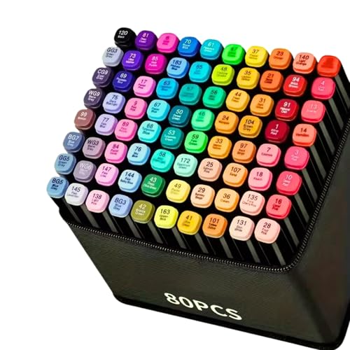 Conjunto Canetas 80 Cores Marcador Permanente Canetinhas Colorir Touch Ponta Dupla para Desenhos Profissional Escolar Duas Pontas Hidrográficas Estojo Transporte Brashopmall®