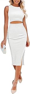 Women's Dresses Crew Neck Sleeveless Cutout Side Slit Bodycon Midi Party Dress