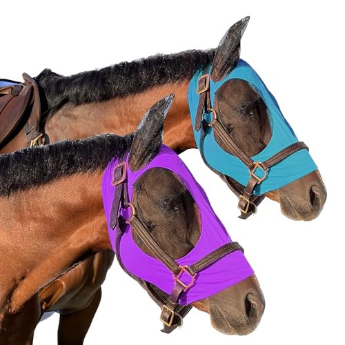 Horse Fly Mask - Arab Equine Fly Mask with Full Coverage for Eye & Ear - Stretchable UV & Sun Protection Flymask for Horses, Ponies & Mini Horses - Horse Face Cover for Pasture & Trail - Purple