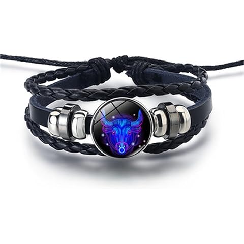 Rozozo Black Twelve Zodiac Spirit Leather Bracelet - Adjustable Zodiac Jewelry Accessory for Enthusiasts