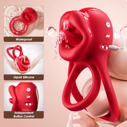 Image of Vibrating Cock Ring Sex Toys - MOOLIGIRL 3-in-1 Penis Ring Vibrator Clitoral Stimulator with Tongue Licking, 7 Modes Adult Rose Toy Couples Sex Toy for Men and Women, Vibrater Female Sex Toy