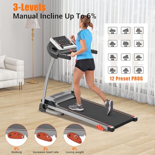 Image of Easy Folding Treadmill,Walking Pad Under Desk Treadmill, with Device Holder & Pulse Sensor, 3-Level Incline Adjustable Compact Foldable,for Home Use