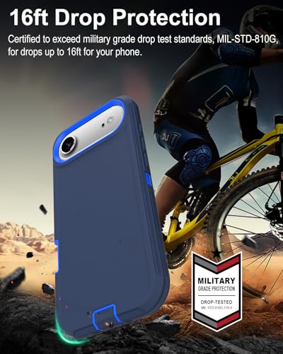 Image of for iPhone Air Case with Port Cover, Rubber Matte Finish, Blue | 3-Layer Heavy Duty Armor, 16ft Drop Protection, Non-Slip Shockproof & Anti-Fingerprint