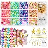 LEOBRO Pearl Beads for Bracelet Making, Iridescent Pearl Beads Bracelet Making Kit, Pearls for Crafting, Friendship Bracelets Beads, Loose Pearls for Jewelry Making, Crafts (Assorted Sizes)