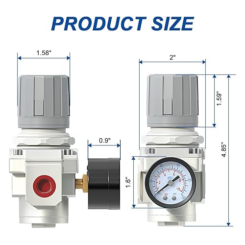 Miniatura 7 de Regulador de presión de aire NPT de 14", sistema de aire comprimido,Mini regulador de aire AR2000-02,0-145 PSI Gauge