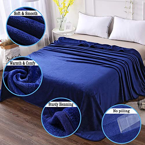 HOZY Thick Fleece Blanket, 150 x 200 cm, Dark Blue, Soft and Warm, Bedspread and Flannel Sofa Blanket, Reversible Double Sided - Image 2
