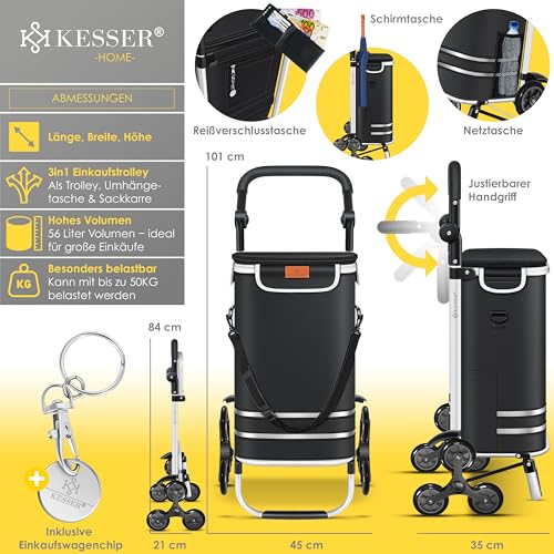 KESSER® Chariot à provisions avec compartiment réfrigérant, avec capacité de 56 L, charge jusqu'à 50 kg, chariot et sac à bandoulière 3 en 1, incl. Puce de courses, Pliant, Noir – vue 7