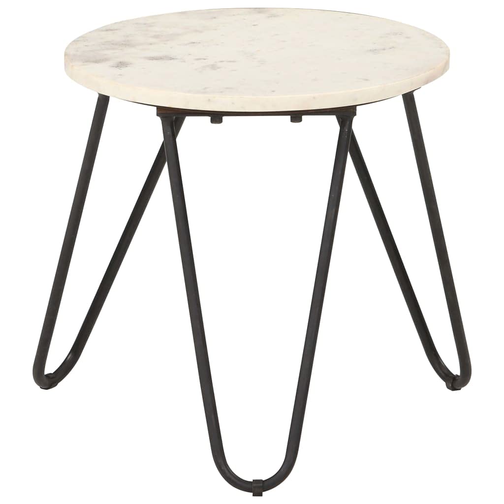 Mesa de centro blanca 40 x 40 x 40 cm, piedra auténtica en aspecto de mármol, mesa auxiliar moderna para salón, marco de hierro estable, pieza de mobiliario duradero, versátil para espacios