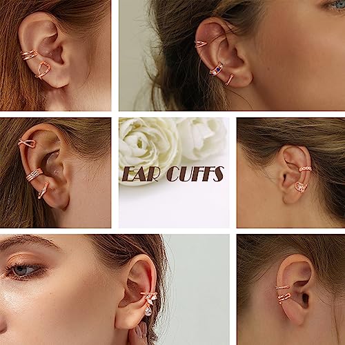 JeryWe 25 Pcs Gold Ear Cuffs for Women Non Piercing Adjustable Ear Cuff Fake Piercings Clip On Upper Ear Cartilage Earrings Helix Wrap Ear Cuff Jewelry Set Rose Gold4
