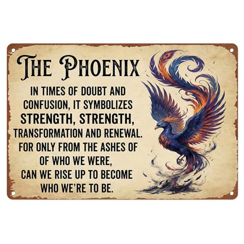 Boewywh Phoenix Motivational Vintage Metal Tin Sign Wall Decor, Inspirational Fantasy 8x12 Inch Wall Art for Home Dorm Living Room Bedroom Gift