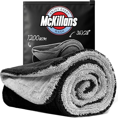 Image of McKillans Extra Large Dual-Color Car Drying Towel XL - Edgeless & Ultra Soft & Absorbent - 36 inch x 28 inch - 1200 GSM Twisted Loop Microfiber Towel for Cars - Drying Towel Car Detailing - Car Wash Towels