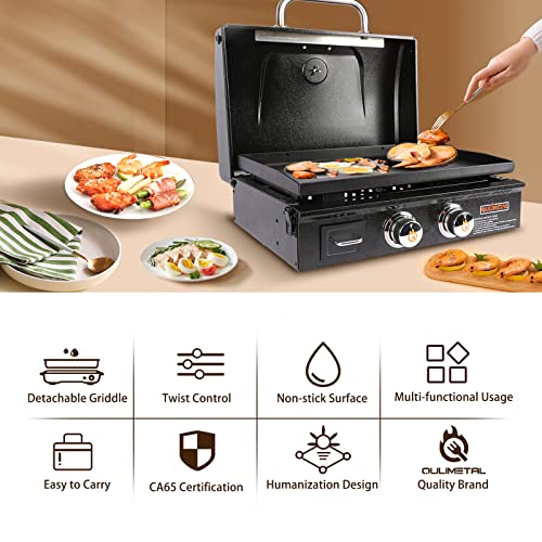Qulimetal Table Top Grill Portable Griddle With Hood Non-Stick Flat Top Grill Gas Grill Griddle Propane Grill With Carry Bag 22 Inch,24,000 Btu,348 Sq,304 Stainless Steel Burner,Ceramic Coating For Outdoor Camping Party Tailgating #TOP4