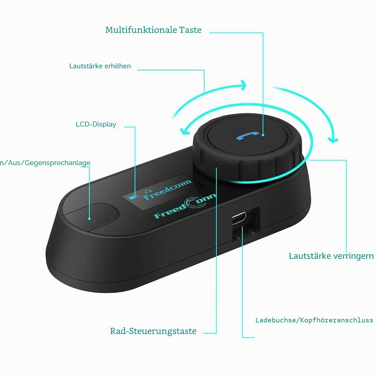 FreedConn Tcom-SC Intercom Motorrad Headset für 2 Personen Musik Teilen, Motorradhelm Kommunikationssystem 800M mit LCD-Bildschirm, Universelles Helm Bluetooth WasserdichtMatching 2-in-1-Mikrofon