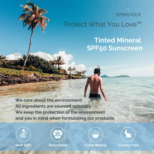 Amavara Tinted Mineral Sunscreen Spf 50, Physical Zinc Based Sunblock, Vegan Waterproof Sun-Shield, Broad Spectrum Reef Safe Suntan Lotion For Sensitive Skin Face & Body, 1.65 Ounces (1-Pack) #TOP2