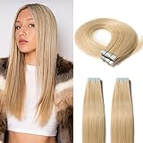 TESS Tape Extensions Echthaar Blond #613 Klebeband Haarteile Tape in Haarverlängerung Remy Human Hair Glatt 10 Stück 22