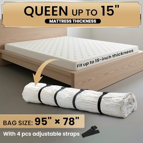 TAILI Mattress Vacuum Storage Bag, Full/Queen Mattress Vacuum Bag with 4 Straps, Sealable Bag for Memory Foam, Latex, Easy Moving, Transport and Storage by TAILI - Used condition - Image 5