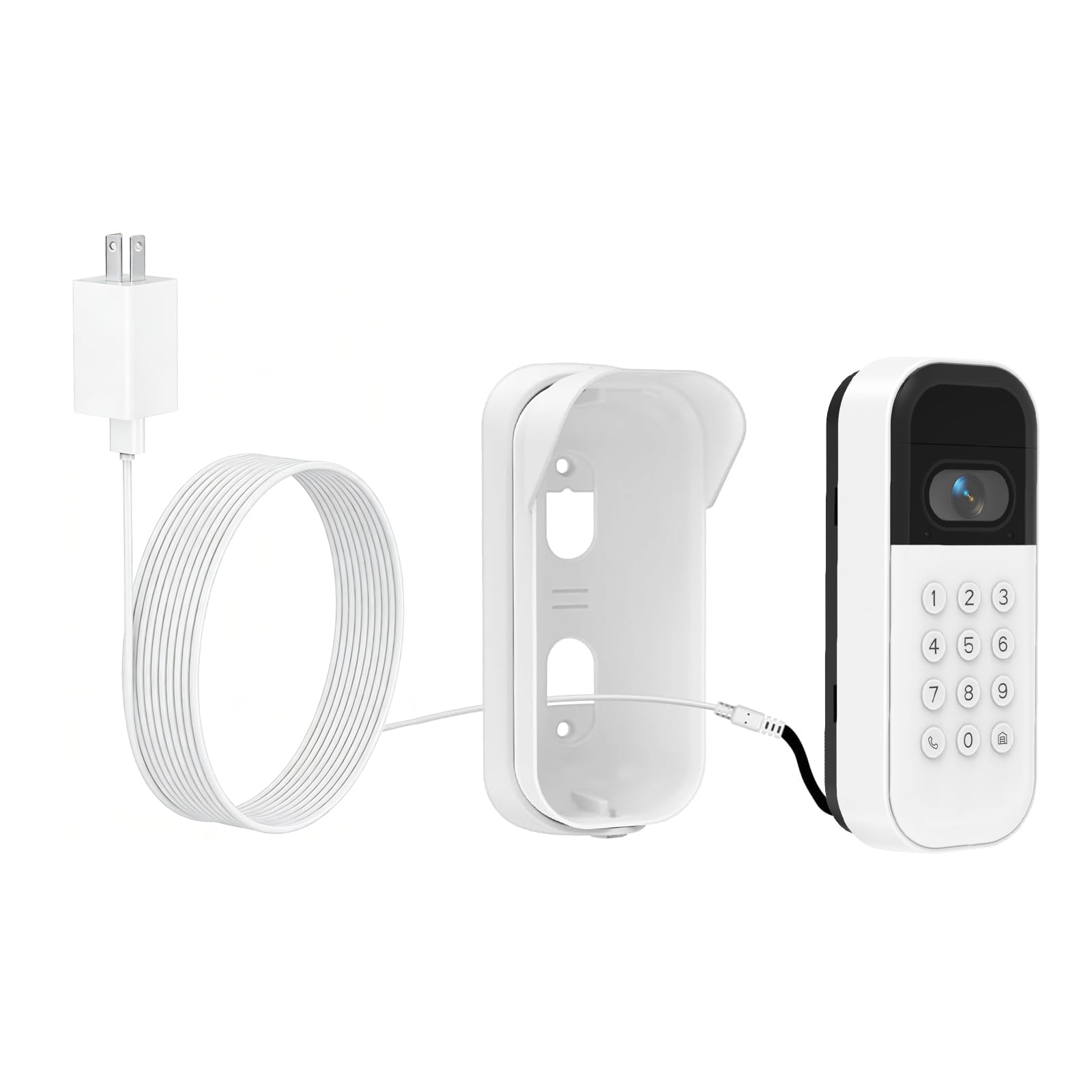 Power Adapter Kit for myQ Smart Garage Video Keypad,Angle Adjustable(40 to 140) Degree Mounting Bracket for myQ, (2-in-1) Mount and Power Cable,Easy to Install (White, 25FT) - 1