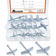 24-Pcs 1/4 1/8 3/16 Zinc Plated Steel Round Head Toggle Bolt and Wing Nut Assortment Kit for Hanging Heavy Items on Drywall