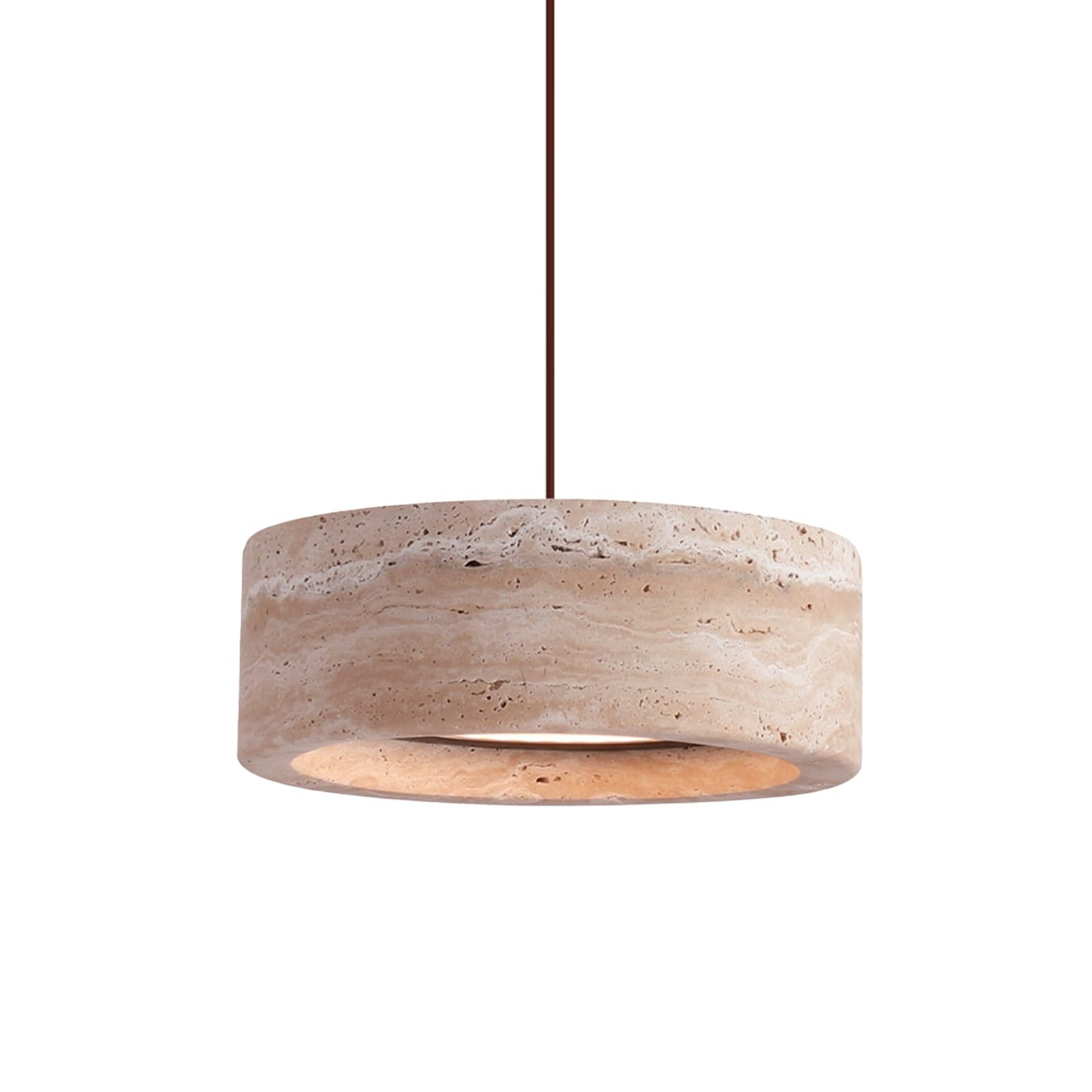 ITOSUI 7.87" Travertine Pendant Light Natural Stone Hanging Lamp Modern Drum Ceiling Suspended Fixture, 18W 3000K Pendant Lights for Kitchen Island, Dining Table, Living Room