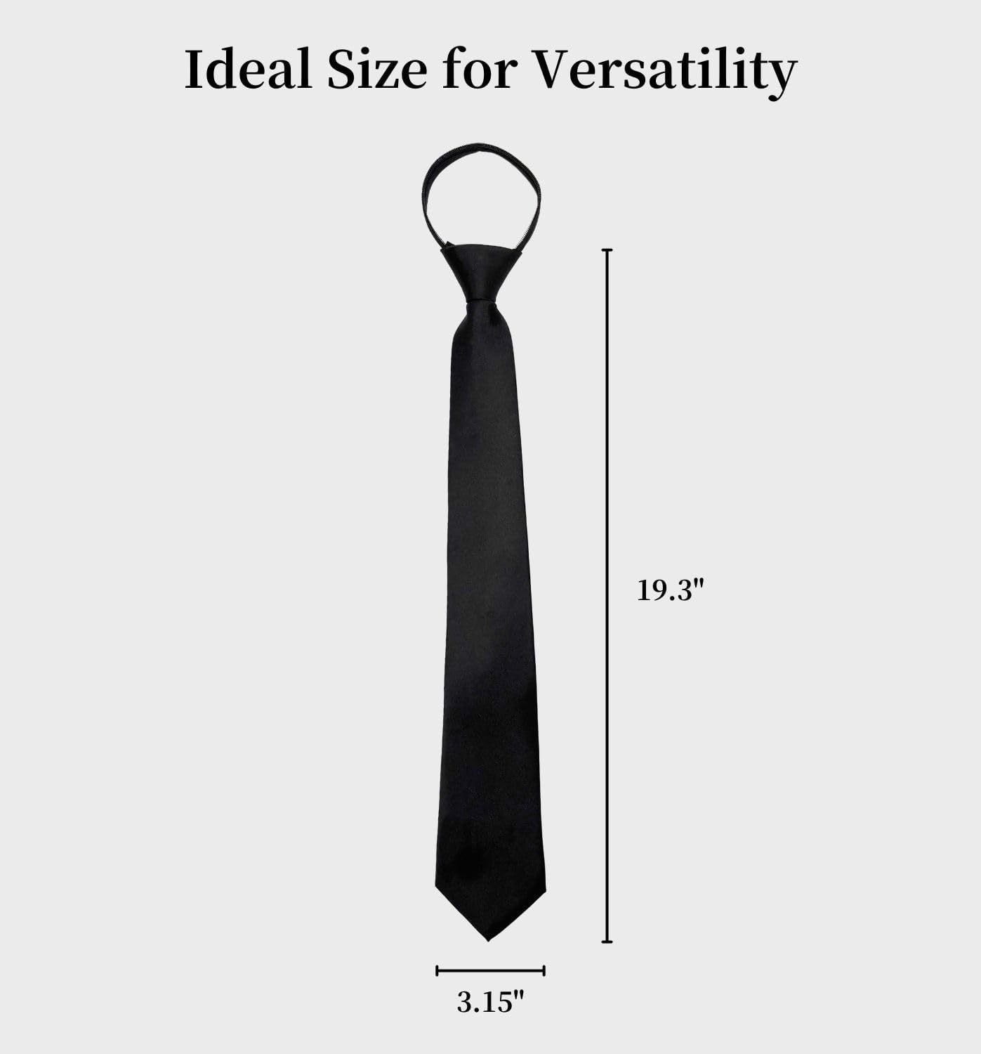 MDSTYLE Pre-Tied Necktie for Men - Solid Color Neck Tie with Adjustable Zipper - Wedding Business Formal Clip on Ties