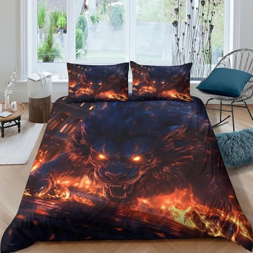 Housse de couette loup flamme 220x240 cm en microfibre - 2