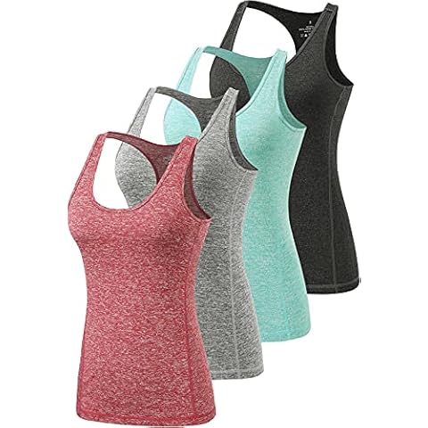 vislivin Sport-Tanktops für Damen Racerback Yoga Athletic Tanks Frauen Lauftraining Gym Unterhemd - 4er Pack Schwarz/Hellgrün/Grau/Weinrot L Cover