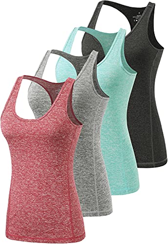 Ymmchy Workout Tank Tops for Women Racerback Vest Yoga Sleeveless Undershirt 4 Pack Black/LG/Gray/WR XL