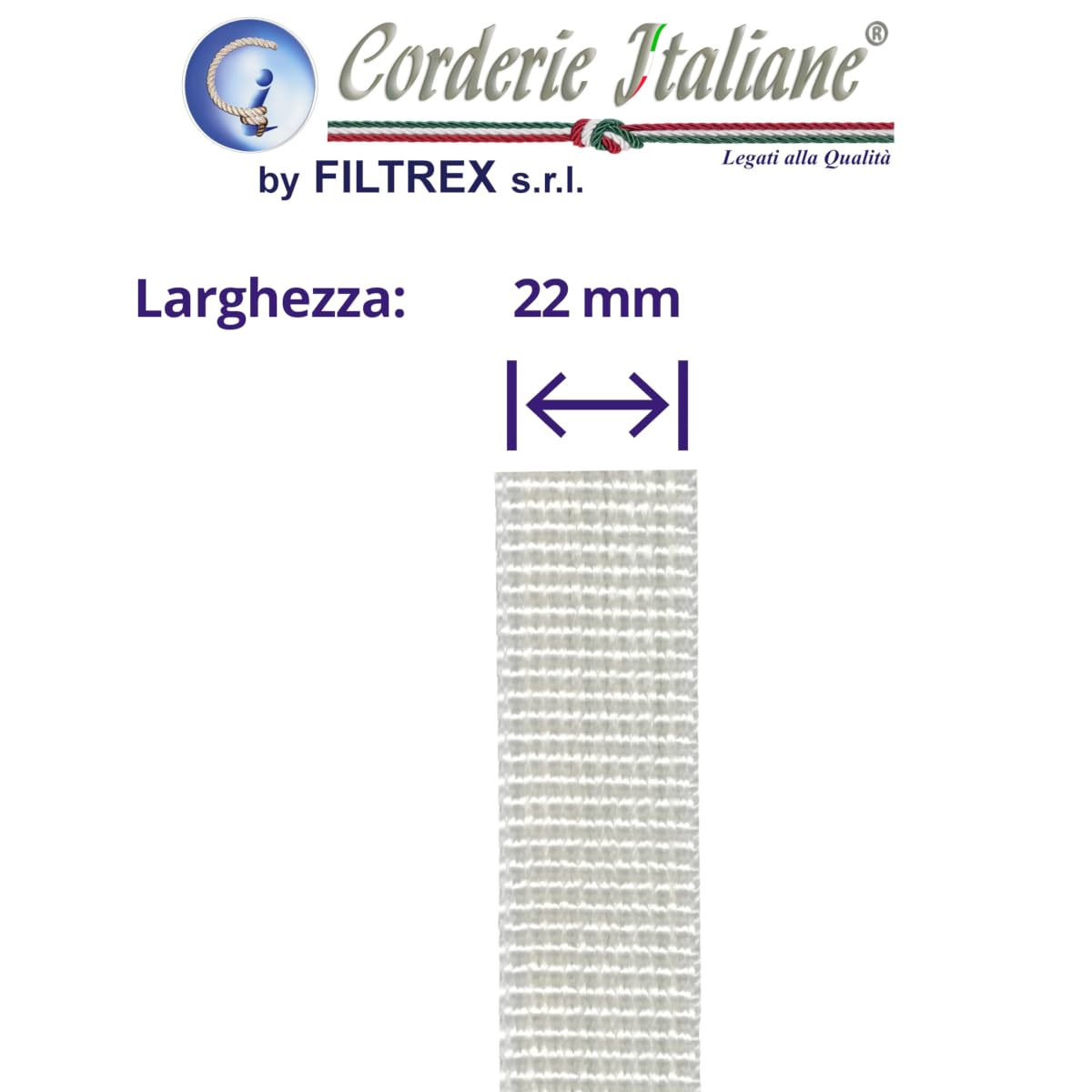 Corderie Italiane 002009344 Cintino Polipropilene, 22 mm, 50 m, Bianco