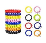 LuckyStar365 16PCS Colorful Spiral Coil Wristband Keychain, Elastic & Stretchable Wrist Band Key Ring Chain for Gym, Pool, ID Badge