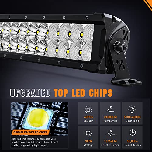 Image of Nilight Pro Series 21.6 Inch LED Light Bar 200W 24000LM Ultra Bright | Spot & Flood Combo Beam, Bottom or End Mount, IP68 Waterproof Off-Road Driving Light for Truck, Jeep, SUV, ATV, UTV & Boat