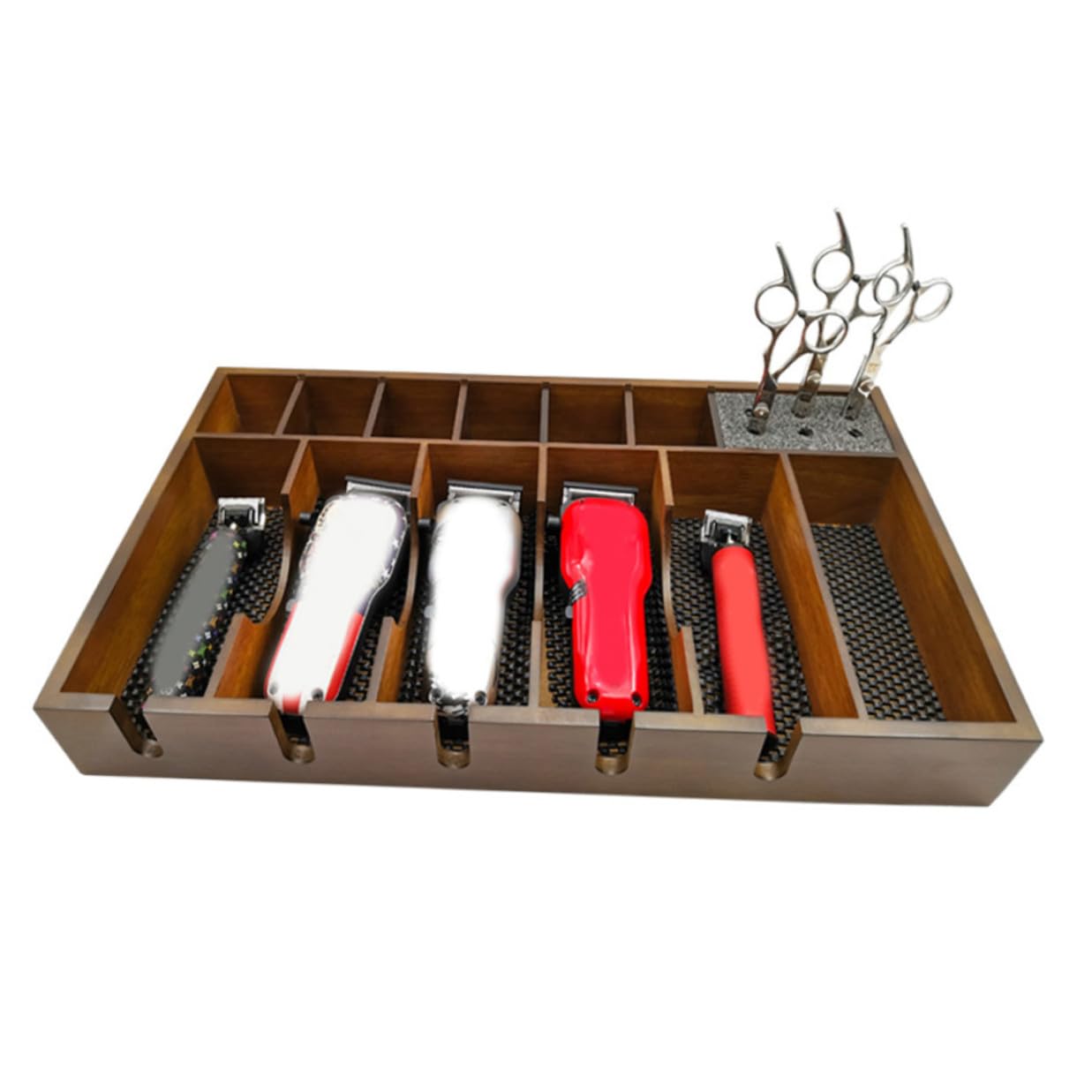 ULTECHNOVO Plateau pour Tondeuse de Barbier en Bois Grosse Capacité et Design à Grille Rationnelle, Organise Efficacement les Outils un Salon de Coiffure